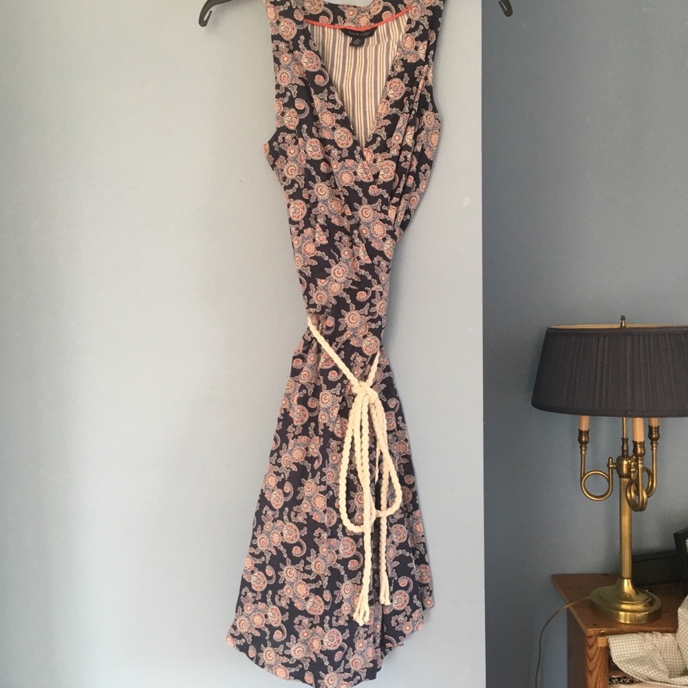 Paisley wrap dress with rope cord tie